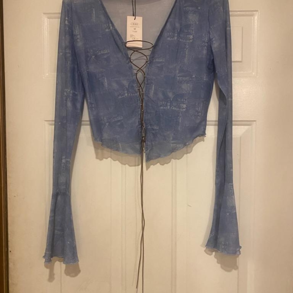 Stylish Blue Lace-Up Women's Top